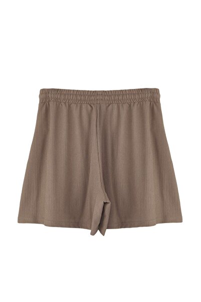 Trendyol Curve Μαύρο-Βιζόν Στριφτό Χαλαρό/Άνετο Κοντό Εύκαμπτο Πλεκτό Σορτς & Βερμούδες