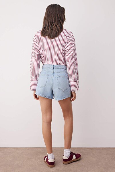 Trendyol Collection Light Blue High Waist City Boy Denim Shorts Twoss25Sr00178