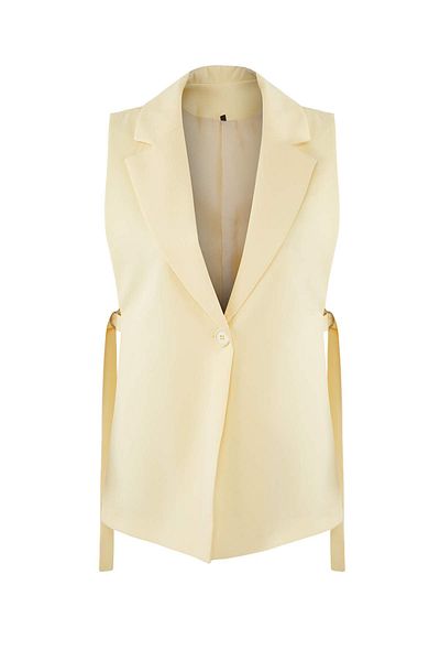 Trendyol Collection Yellow Oversize Accessory Side Tie Detail Single Button Lined Woven Vest Twoaw23Ye00032