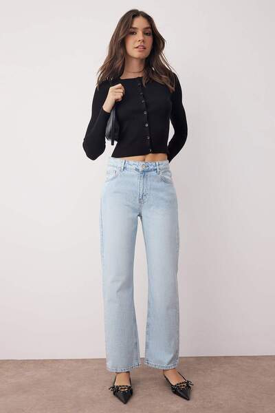 Trendyol Collection Blue High Waist Tube Leg Straight Jeans Twoaw26Je00060