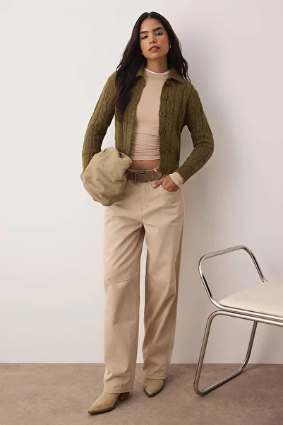 Trendyol Collection Khaki Hair Braided Soft Textured Knitwear Cardigan Twoaw26Hi00230