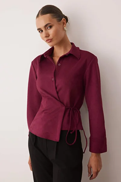 Trendyol Collection Plum Lacing Detailed Suede Shirt Twoaw26Go00041
