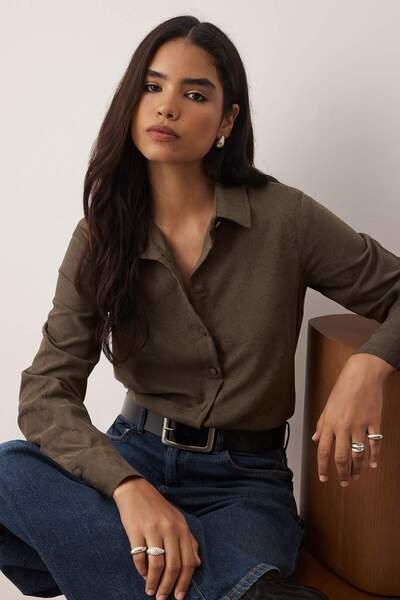 Trendyol Collection Khaki Regular Fit Suede Shirt Twoaw26Go00027