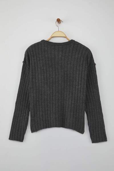 Trendyol Collection Anthracite More Sustainable Basic Ribbed Wide Fit Knitwear Cardigan Twoaw26Hi00128