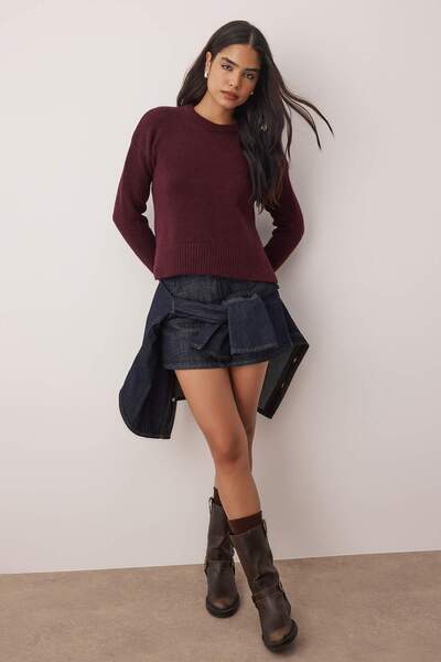 Trendyol Collection Plum Wool Soft Texture Slit Knitwear Sweater Twoaw26Kz00223