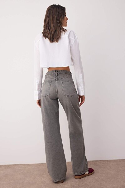 Trendyol Collection Gray More Sustainable High Waist Wide Leg Jeans Twoaw26Je00079