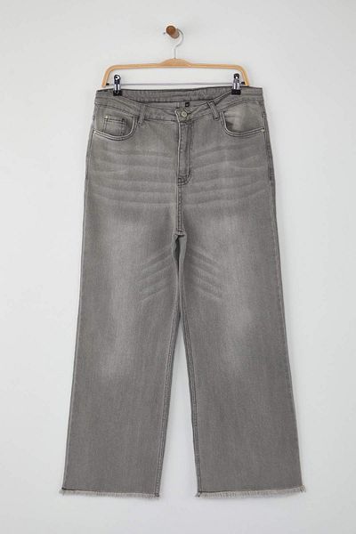 Trendyol Curve Gray High Waist Wide Leg Comfort Plus Size Wide Leg Jeans with Dirty End Detail Tbbss23Cj00009