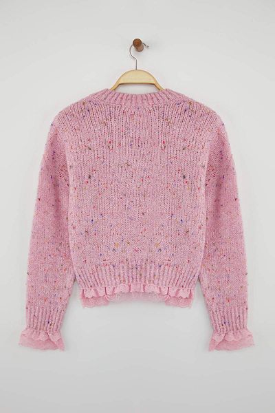 Trendyol Collection Pink Soft Textured Lace Garnish Knitwear Sweater Twoaw26Kz00058