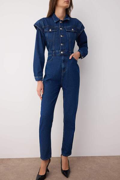 Trendyol Collection Limitovaná edice Indigo Stitching Detailed Denim Jumpsuit TWOAW22TU0040