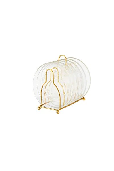 Dania A set of 6-piece glass plates on a golden stand