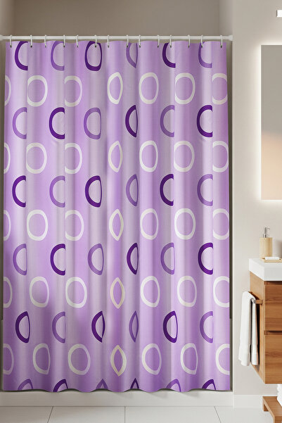 Tropikhome Lila Banyo Perdesi-halka Desen Lüx Mor Renk Duş Perdesi, 180x200 D...
