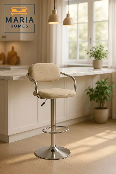 MARIA HOMES Adjustable Rattan Bar Stool with Chrome Base