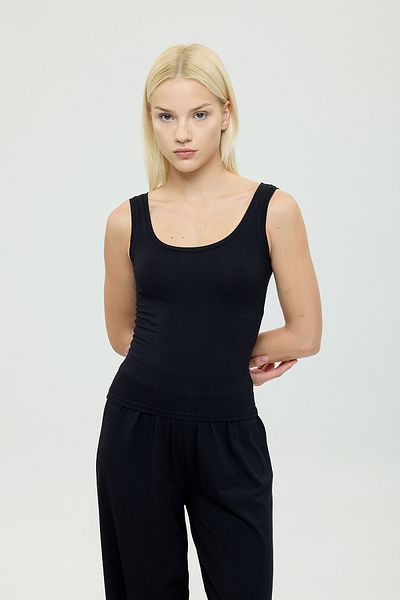 SHEISMONO Ultra Soft Oval Neck Sleeveless Blouse Black