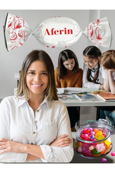 Öğretmenler, Kırtasiyeler Için "aferin" Baskılı Meyveli Bonbon Şeker