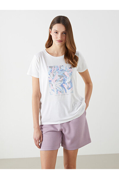 LC Waikiki Tricou pentru femei cu imprimeu Crew Neck New Season - S5DP48Z8