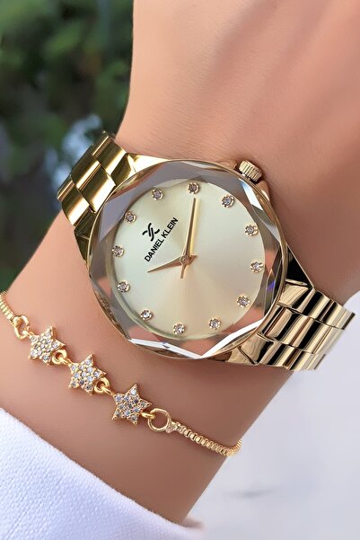 Daniel Klein Çelik Altın Renk Kadın Kol Saati Garantili 3 ATM Su Geçirmezlik Bileklik Hediyeli DKSBE29I