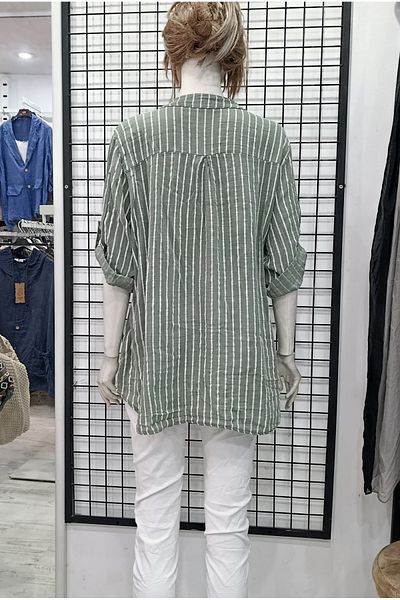 Butik Şans Striped Three Quarter Sleeve Relaxed Fit Italian Cotton Shirt