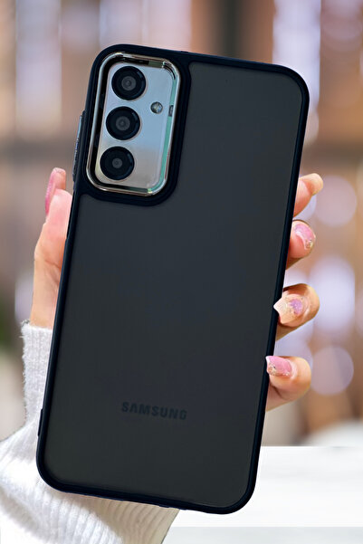 Fibaks Samsung Galaxy A14 Kılıf Metal Çerçeve Hassas Butonlu Renkli Buzlu Şeffaf Transparan Kapak