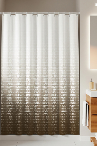 Tropikhome Kare Desen Duş Perdesi-kahverengi Banyo Perdesi 180x200cm Halkalı ...