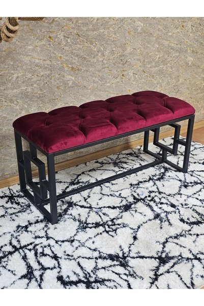 ZAFİR Siyah Boyalı İçi Kareli Diktörtgen 100 cm x 40 cm Oturak Puf - Bench - ...