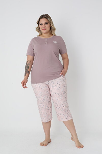 Cotpark Women's Plus Size Viscose Elastane Fabric Short Sleeve Capri Suit 14679