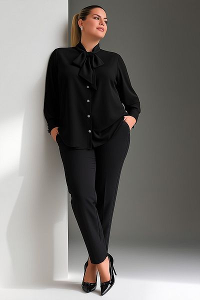 Hanezza Plus Size Jesica Tie Collar Shirt