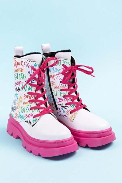 Ramer Біло-рожеві кольорові черевики з блискавкою та шнурівкою для дівчаток