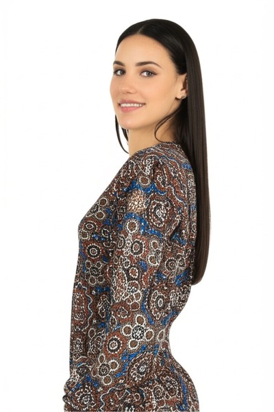 Oppland Kadın Klasik Boydan Anne Elbise Dokuma Viskon Kumaş Baharım Desenli V...