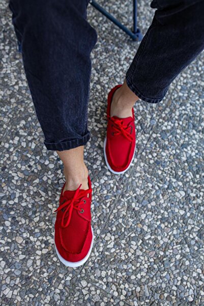 Knack Red Linen Seasonal Shoes - 008 Model