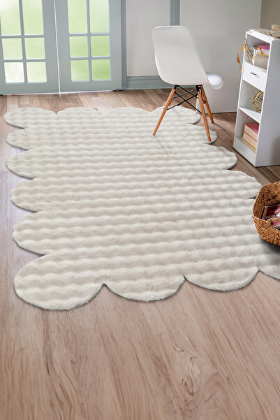 Raschel Carpet Lazer Kesim Krem Yumuşak Bubble Kaymaz Özel Taban Peluş Halı Yolluk