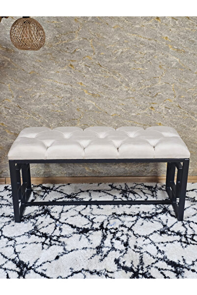 ZAFİR Siyah Boyalı İçi Kareli Diktörtgen 100 cm x 40 cm Oturak Puf - Bench - Makyaj Oturağı - Oturak