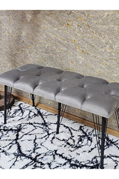 ZAFİR Metal Siyah Tel Ayaklı 100 cm Puf Bench - Puf - Bench - Oturak - Mutfak Oturağı - Antre Oturağı