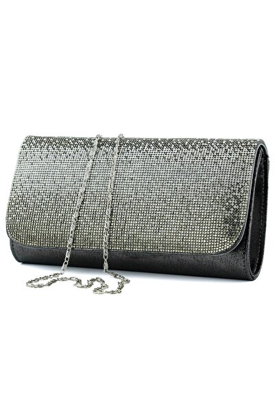 Erkan Saçmacı Geantă de mână pentru rochie de seară cu clapă magnetică cu lanț de piatră de cristal degradat antracit
