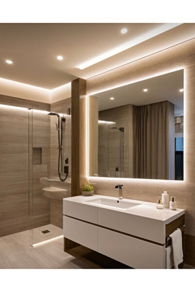 AYNA TASARIM DOKUNMATIK SENSÖRLÜ LED'Lİ 80X70CM BANYO & LAVABO & SALON & MAKY...