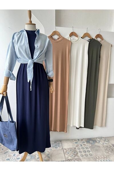 ENDAMIM Yarım Yaka Kolsuz Rahat Kalıp Esnek Penye Kumaş Elbise Astar / Içlik