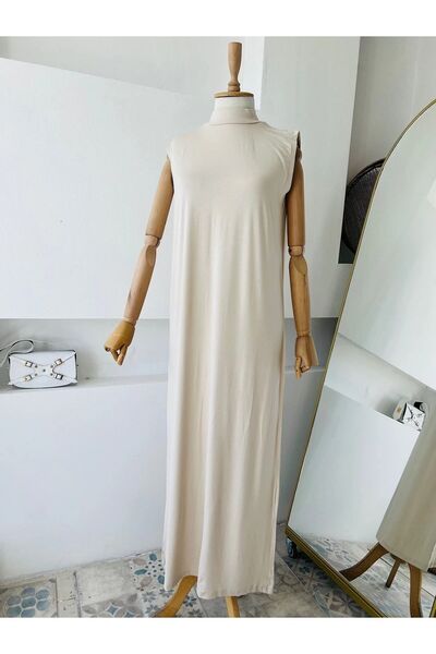 ENDAMIM Yarım Yaka Kolsuz Rahat Kalıp Esnek Penye Kumaş Elbise Astar / Içlik