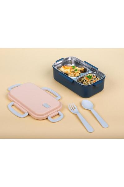 ZAYRE Steel Lunch Box 2 Compartments, with Fork Spoon, Air Lock, Microwaveable, Bpa Free