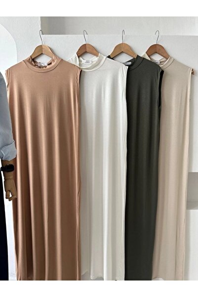 ENDAMIM Yarım Yaka Kolsuz Rahat Kalıp Esnek Penye Kumaş Elbise Astar / Içlik