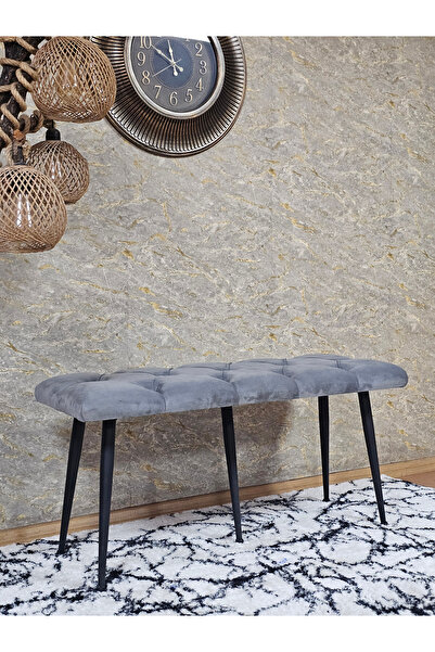 ZAFİR Siyah Boyalı Siyah Oturaklı Metal Sivriltme Ayaklı Babyface Puf & Bench & Oturak