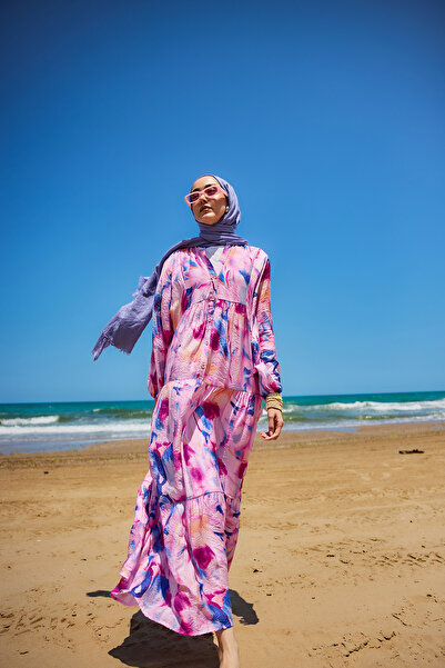 LOCCO Women's Mixed Pattern Dress Fuchsia