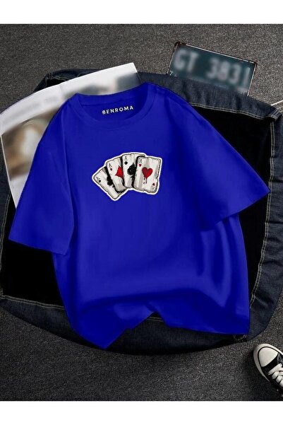 E-ROMA Tricou unisex imprimat cu cărți de joc supradimensionate