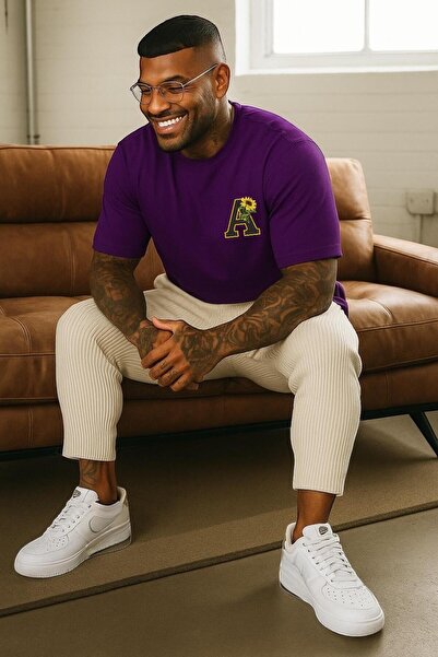 BENROMA A HARF BASKILI OVERSİZE BİSİKLET YAKA UNİSEX TİŞÖRT