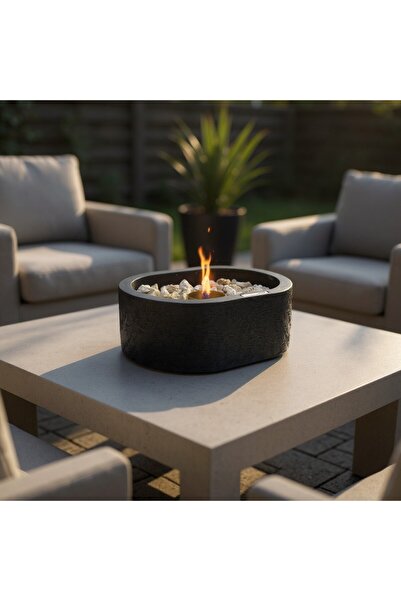 BASSDEKOR Grămadă de foc ovală din beton neagră