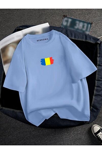 E-ROMA Tricou unisex imprimat cu steagul Rumâniei supradimensionat