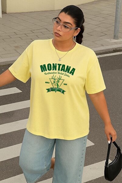 BENROMA تي شيرت مطبوع للجنسين من مقاس كبير مونتانا