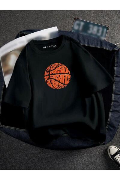 BENROMA تيشيرت مطبوع عليه كرة سلة كبيرة الحجم للجنسين