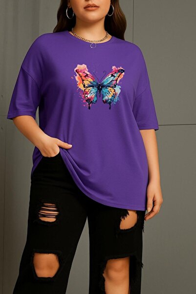 E-ROMA Tricou unisex cu imprimeu fluture de marime mare