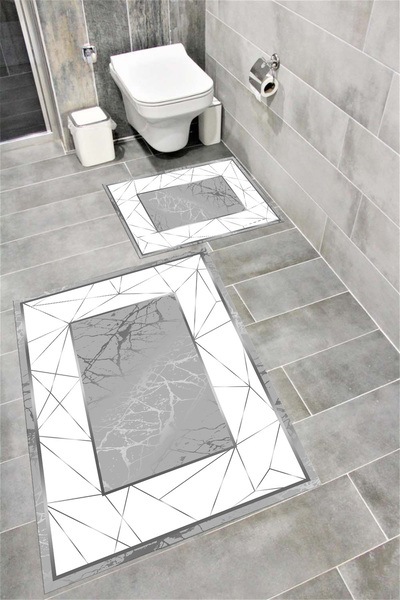 Bordo Halı مجموعة سجادة حمام مزخرفة ماصة للماء وناعمة وغير قابلة للانزلاق ومم...