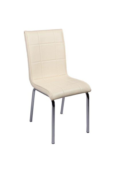 Evistro Paslanmaz Krom Ayaklı Mutfak Sandalyesi 1 ADET Krem