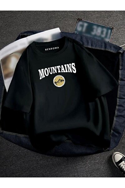 BENROMA Tricou unisex cu imprimeu de munte supradimensionat